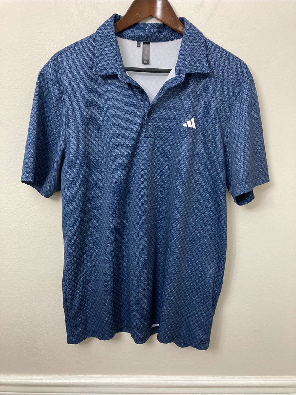 adidas Blue Diamond-Pattern Golf Polo